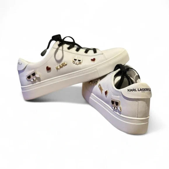 Karl Lagerfeld 9.5 pinned Cambie Women’s Sneakers White Logo low top - Picture 3 of 12